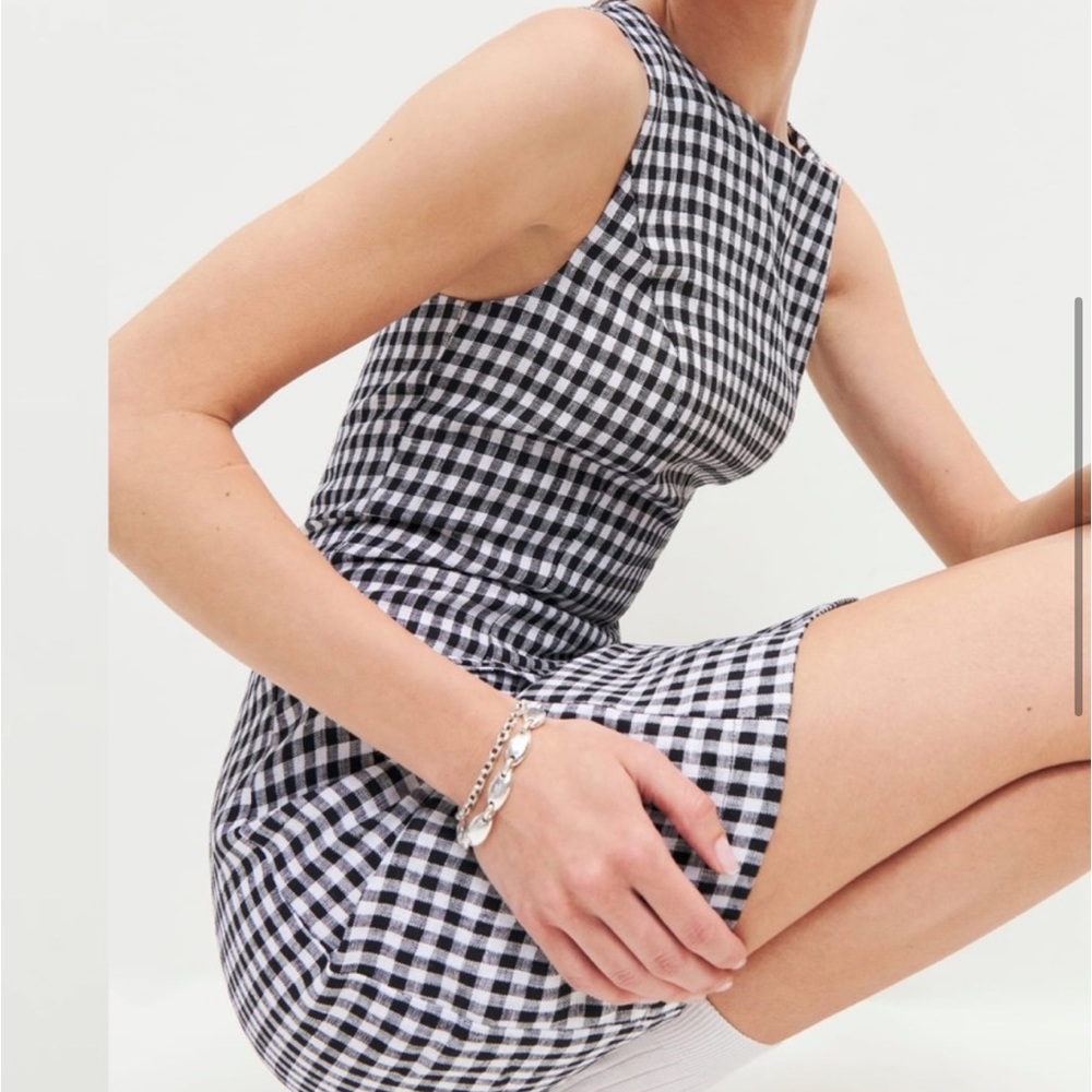 NEW! Citron Reformation linen dress size 0 black and white gingham checkered